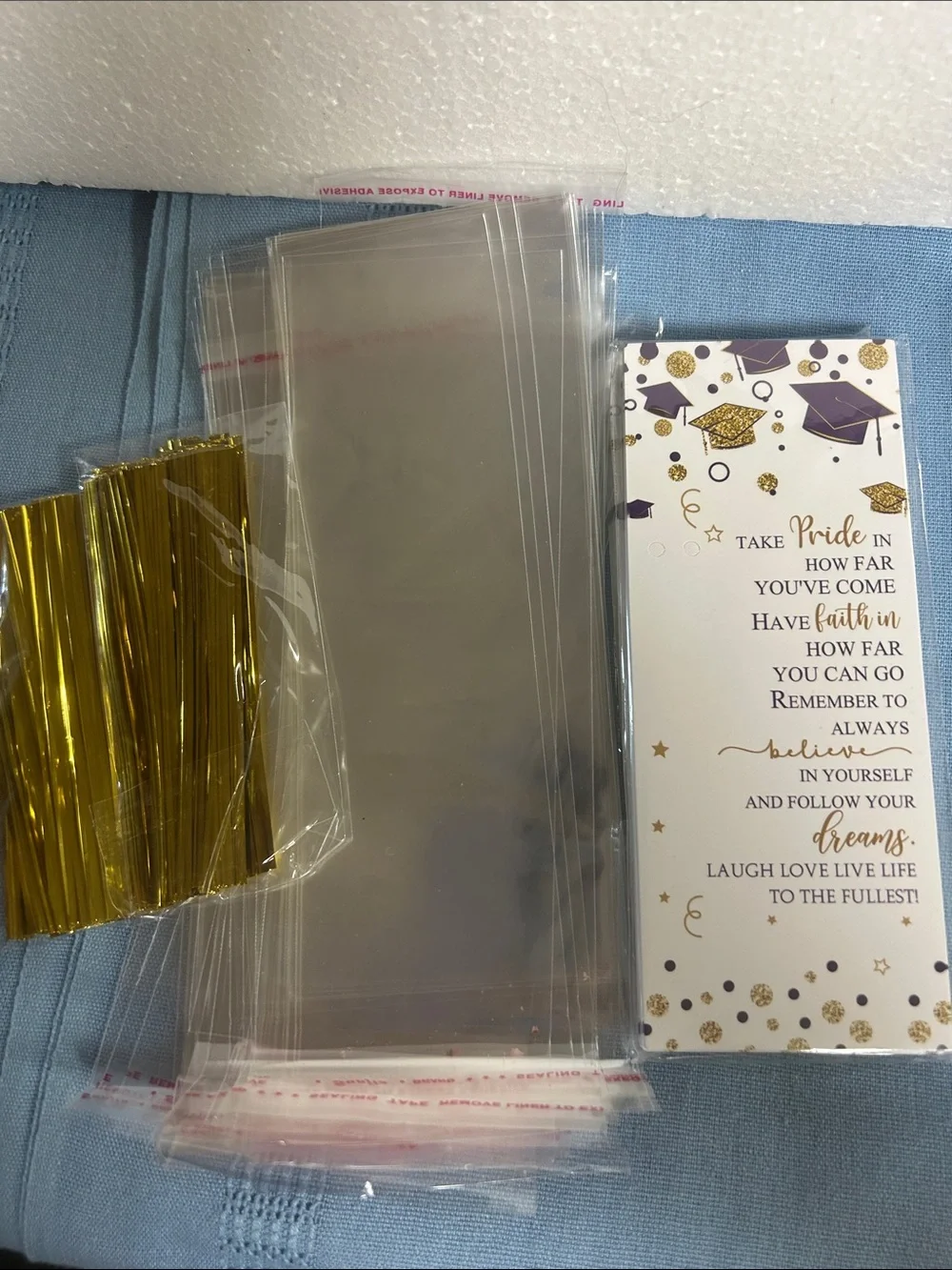 Gold and Clear Graduation Favor Bags - Party Supplies and Bookmarks